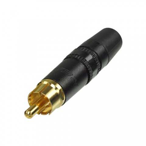 REAN RCA, 2-pole , plastic-, Soldering-male connector, gold plated contact(s), straight, black 