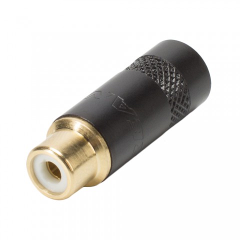 REAN RCA, 2-pole , metal-, Soldering-female connector, gold plated contact(s), straight, black 
