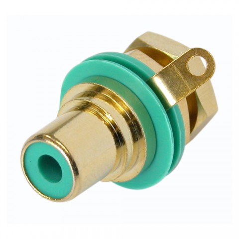REAN RCA, 2-pole , metal-, Soldering-female connector, gold plated contact(s), thread 1/2", gold 