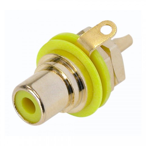 REAN RCA, 2-pole , metal-, Soldering-female connector, gold plated contact(s), thread 1/2", yellow 
