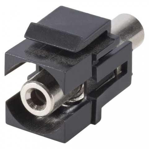 Mini-jack (3,5mm), 3-pole , plastic-, Patch-female connector, nickel plated contact(s), Keystone Clip-In, black 