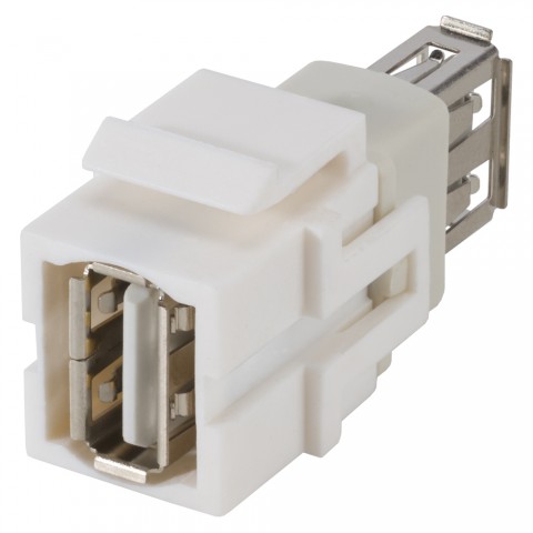 USB, 5-pol , plastic-, Patch-female connector, nickel plated contact(s), Keystone Clip-In, white 