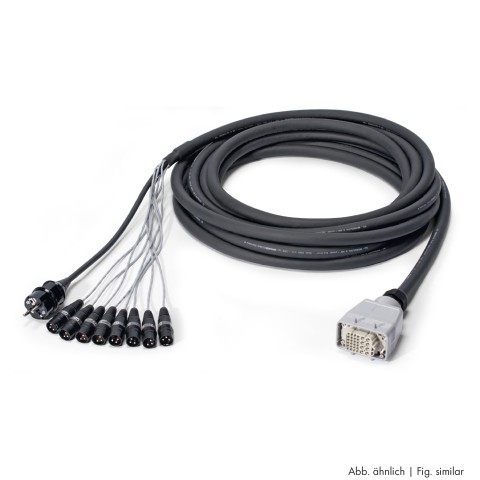 Multicore cable AES / EBU, DMX &amp; Power 02/00 | 2 x XLR 5-pole male HICON + Schuko connector male | Multipin female | Monolith | 5,00m