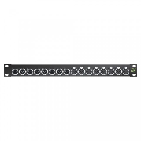 Sommer cable Audio-Steckfeld XLR , 1 HE, 12 BE, XLR 3-pol male/XLR 3-pol female; NEUTRIK®; versilberte Kontakte, 1,2 mm Stahlblech, Farbe: schwarz 