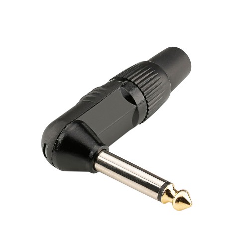 HICON jack (6,3mm), 2-pole , metal-, Soldering-male connector, Goldtip contact(s), 90° angled, black 