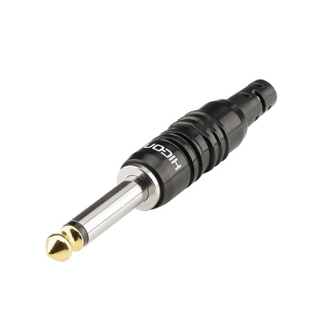 HICON jack (6,3mm), 2-pole , metal-, Soldering-male connector, Goldtip contact(s), straight, black 