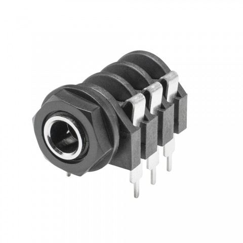 HICON jack (6,3mm), 3-pole , plastic-, Soldering-female connector, tin-coated contact(s), straight, black 