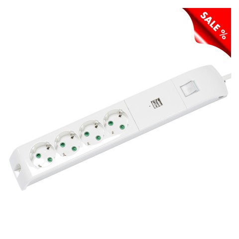 multiple socket outlet, 4 x Schuko + 2 x USB connection, cable length: 1,5 m, Floor Version, illum. switch 