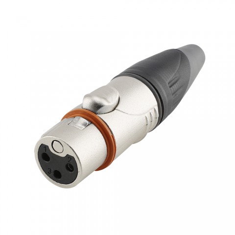 HICON XLR, water- and dustproof IP67 while connected , 3-pole , metal-female connector, silver plated contact(s), straight, nickel 