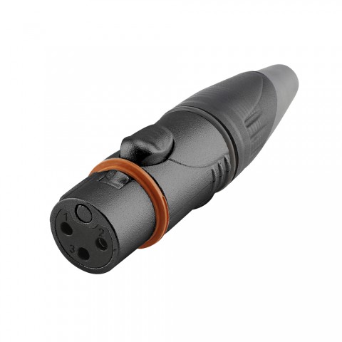 HICON XLR, water- and dustproof IP67 while connected , 3-pole , metal-female connector, gold plated contact(s), straight, black 
