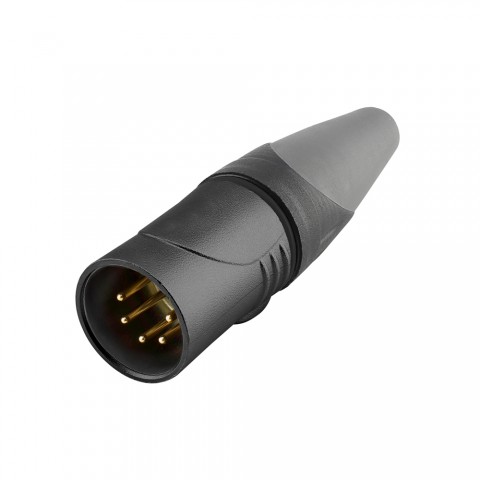 HICON XLR, 5-pol , metal-male connector, gold plated contact(s), straight/water- and dustproof IP67 while connected, black 