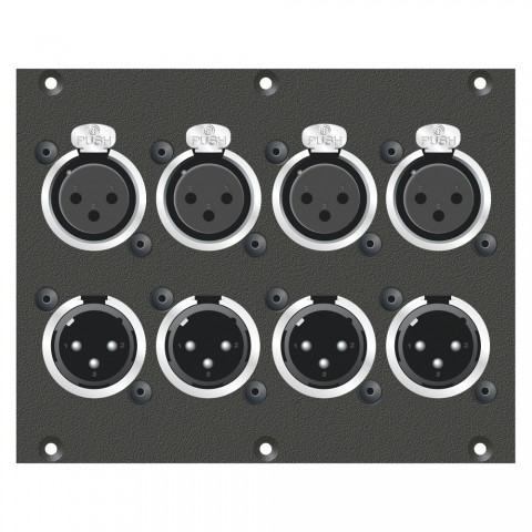 Connector Module 4 x XLR male / 4 x XLR female, 2 HE, 3 BE for SYS-series, colour: anthracite, RAL 7016 