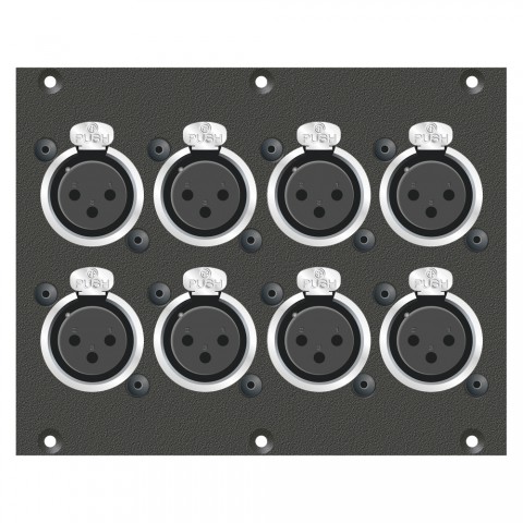 Connector Module 8 x XLR female, 2 HE, 3 BE for SYS-series, colour: anthracite, RAL 7016 