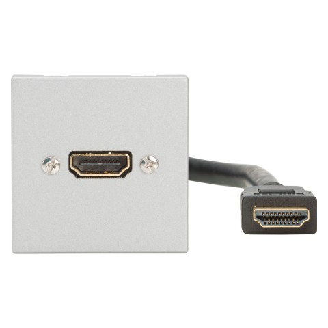 Anschluss-Modul HDMI fem. —> Kabelpeitsche HDMI male 0,30 m, Baugröße: 45x45 mm, Kunststoff, Farbe: alusilber | W45KSCP-HD-CL 
