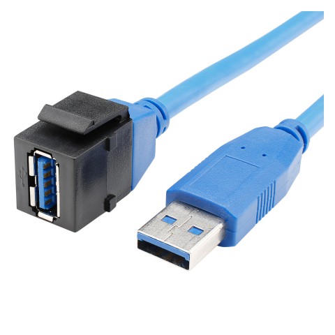 USB 3.0, plastic-, Patch cable-, nickel plated contact(s), Keystone Clip-In, black 
