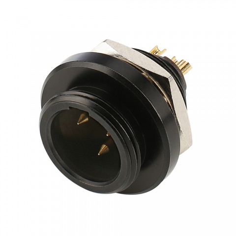 HICON Mini-XLR, IP67 , 3-pole , metal-, Soldering-male connector, gold plated contact(s), Thread 10,9 mm 