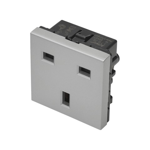 connection-modul SCHUKO-socket, British, scale: 45x45 mm, plastic, colour: silver 