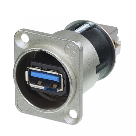 NEUTRIK® Rotatable USB-A to USB-B 180 °, metal-female connector, Type D, nickel coloured 