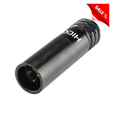 HICON Mini-XLR compact, 3-pole , metal-, Soldering-male connector, gold plated contact(s), straight, black 