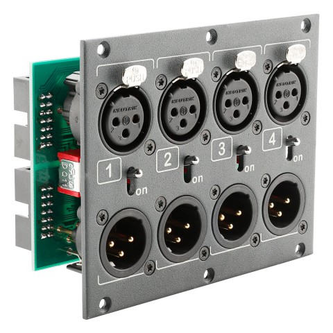 Connector Module 4 x XLR 3-pole male + 4 x XLR 3-pole female + 2 x 14-pol When plug and 2 x 12-pol LSA+ IDC strip, 2 HE, 3 BE for SYS-series, colour: anthracite, RAL 7016 