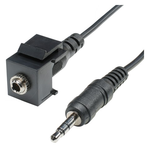 Mini jack (3.5mm) male to 1 m cable with 3.5 mm stereo jack, 2-pole , plastic-, Patch cable-, Keystone Clip-In, black 