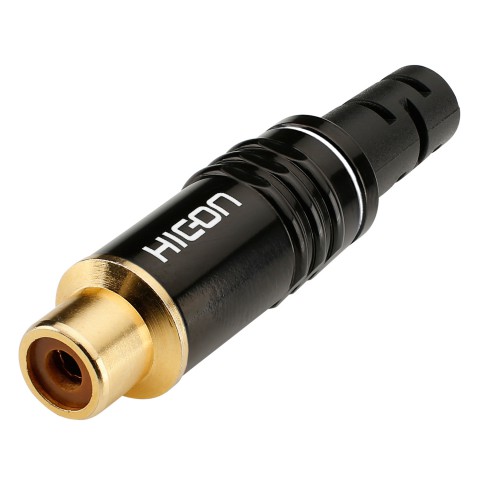 HICON RCA, 2-pole , metal-, Soldering-female connector, hard gold-plated contact(s), straight, black 