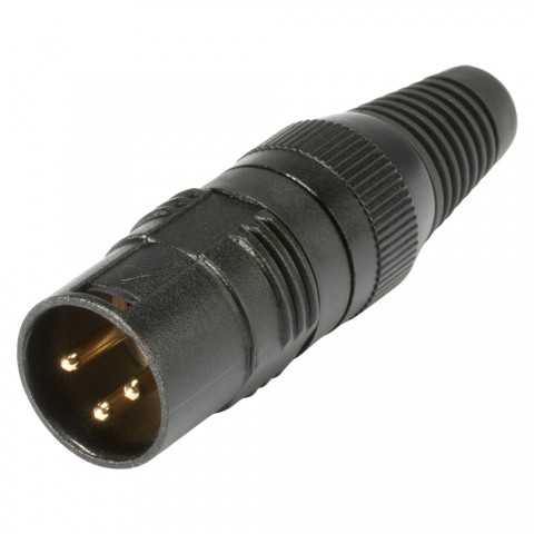 HICON XLR, 3-pole , metal-, Soldering-male connector, gold plated contact(s), straight, black 