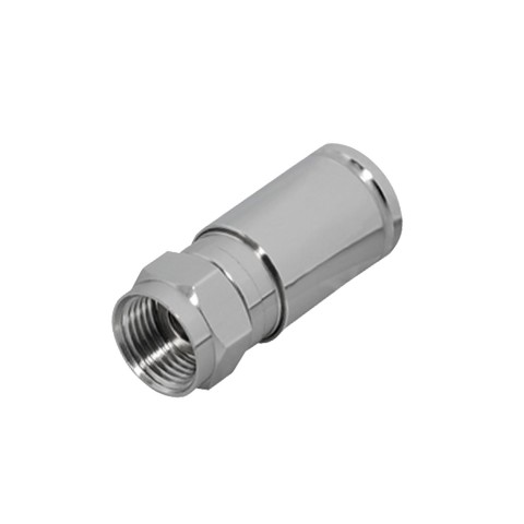 F-plug, 2-pole , metal-, Compression-male connector, straight, chrome coloured 