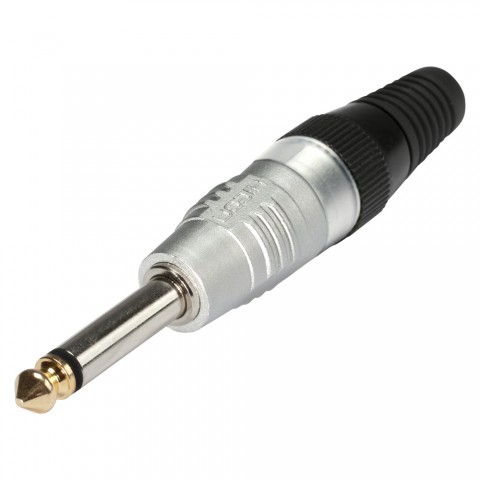 HICON jack (6,3mm)  2-pole metal-Soldering-male connector, nickel plated with Goldtip pin, straight, Velvet Chrome high-end finish 