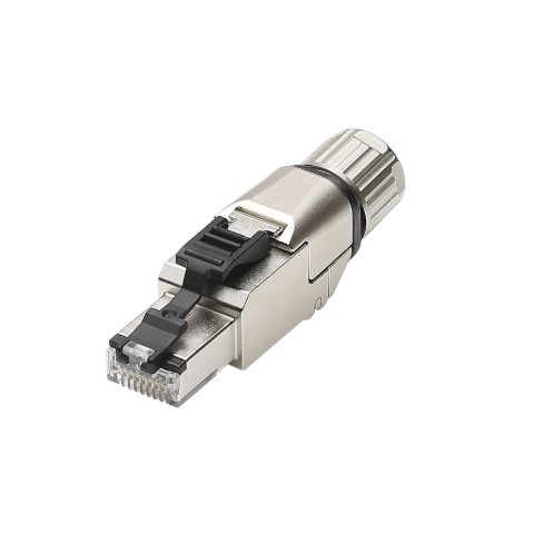 RJ45 CAT.6a, 8-pole , metal-, IDC-male connector, gold plated contact(s), straight, grey 