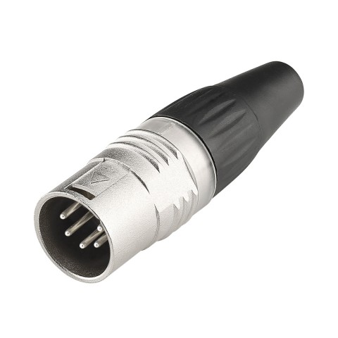 HICON XLR BASIC, 5-pol male, versilberte Kontakte, Metallgehäuse vernickelt, leitende Oberfläche, Kunststoffkappe schwarz, 3-Backen-Spannzangen-Zugentlastung 