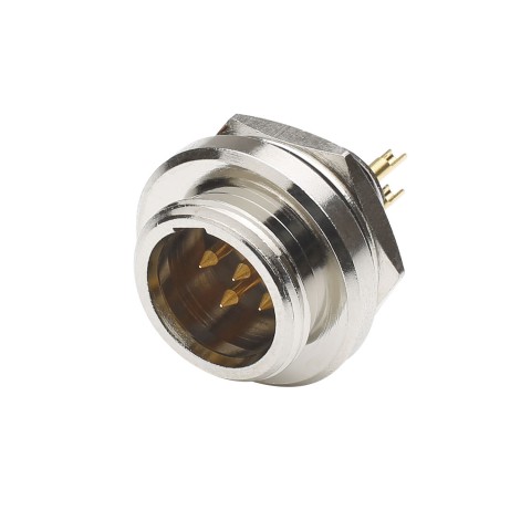 HICON Mini-XLR, 5-pol , metal-, Soldering-male connector, gold plated contact(s), Thread 10,9 mm, nickel coloured 
