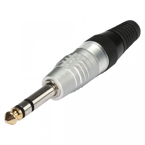 HICON jack (6,3mm)  3-pole metal-Soldering-male connector, nickel plated with Goldtip pin, straight, Velvet Chrome high-end finish 