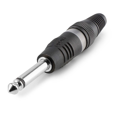 HICON jack (6,3mm)  2-pole metal-Soldering-male connector, nickel plated pin, straight, black 