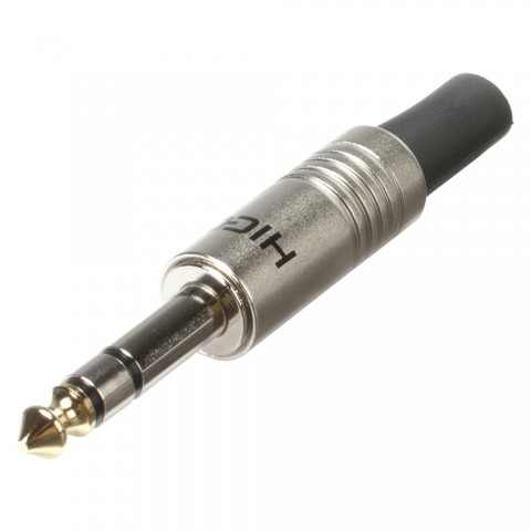 HICON jack (6,3mm)  3-pole metal-Soldering-male connector, nickel plated with Goldtip pin, straight, chrome coloured 
