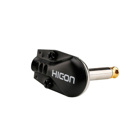 HICON jack (6,3mm)  2-pole metal-Soldering-male connector, nickel plated with Goldtip pin, angled/Pancake, black 