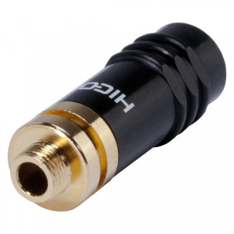 HICON Mini-jack (3,5mm), 3-pole , metal-, Soldering-female connector, gold plated contact(s), straight, black 