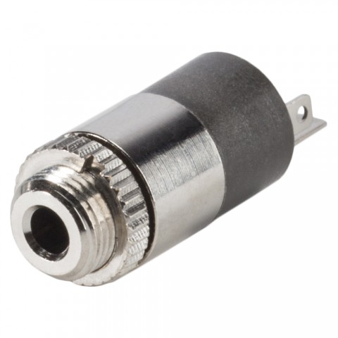 HICON micro-jack (2,5mm), 3-pole , metal-, Soldering-female connector, nickel plated contact(s), screw thread, chrome coloured 