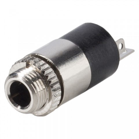 HICON Mini-jack (3,5mm), 3-pole , metal-, Soldering-female connector, nickel plated contact(s), screw thread, chrome coloured 