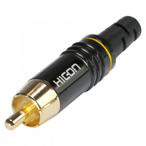 HICON Cinch (RCA), 2-pol , Metall-, Löttechnik-Kabelstecker, vergoldete(r) Kontakt(e), gerade, schwarz 