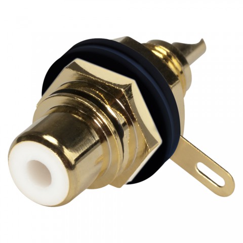 HICON RCA, 2-pole , metal-, Soldering-female connector, gold plated contact(s), screw thread, gold 