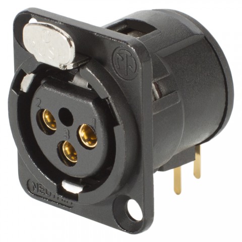NEUTRIK® XLR, 3-pole , metal-, Horizontal print connection-female connector, gold plated contact(s), Type D, black 