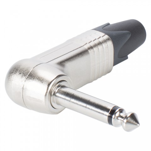 NEUTRIK® jack (6,3mm)  2-pole metal-Soldering-male connector, nickel plated pin, angled, nickel coloured 