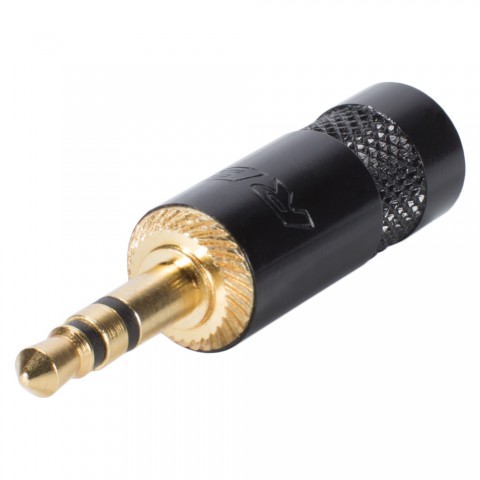 REAN jack (3,5mm), 3-pole , metal-, Soldering-male connector, gold plated contact(s), straight, black 