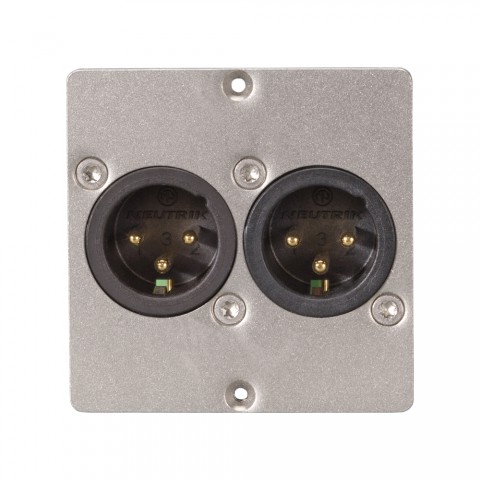 connection-modul 2 x XLR male —> Screw terminal, scale: 50x50 mm, stainless steel, colour: stainless steel 