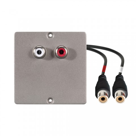 Anschluss-Modul 2 x RCA Audio rot / weiß fem. —> 0,30 m Kabelpeitsche 2 x RCA Audio rot / weiß fem., Baugröße: 50x50 mm, Edelstahl, Farbe: Edelstahl | W50M-CP-C2A-C 