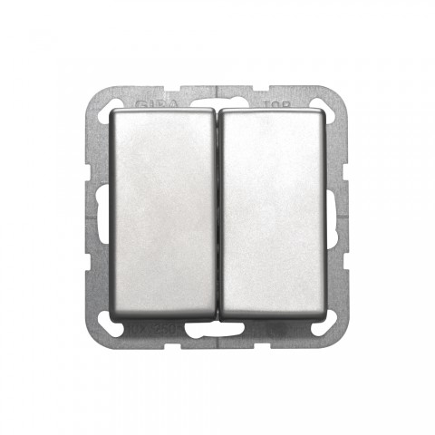 Button series switch, double rocker , scale: 50x50 mm, stainless steel, colour: grey 