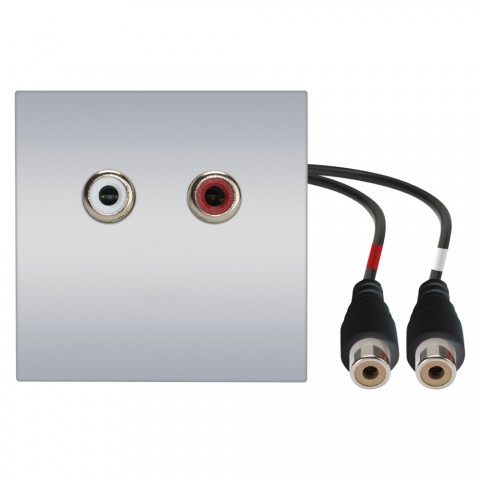 Anschluss-Modul 2 x RCA Audio rot / weiß fem. —> 0,30 m Kabelpeitsche 2 x RCA Audio rot / weiß fem., Baugröße: 45x45 mm, Kunststoff, Farbe: alusilber | W45KSCP-C2A-C 