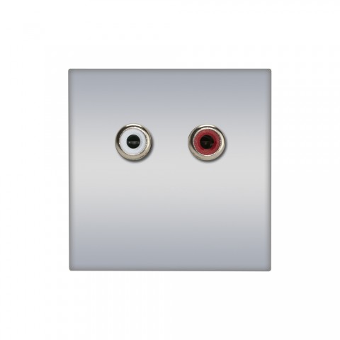 Anschluss-Modul 2 x RCA Audio rot / weiß fem. —> Schraubklemme, Baugröße: 45x45 mm, Kunststoff, Farbe: alusilber | W45KSCP-C2A-S 