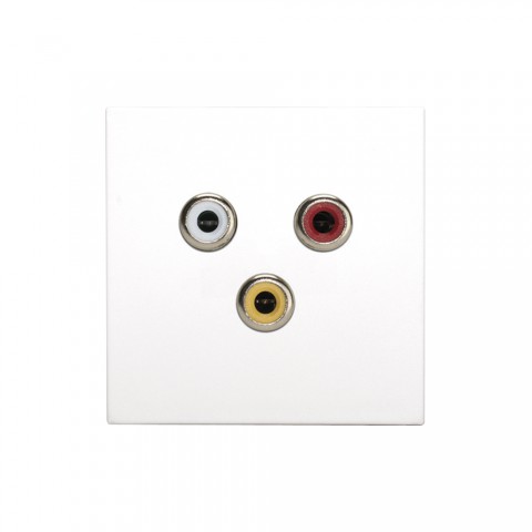 Anschluss-Modul 3 x RCA A/V gelb / rot / weiß fem. —> Schraubklemme, Baugröße: 45x45 mm, Kunststoff, Farbe: weiß | W45KWCP-C3A-S 